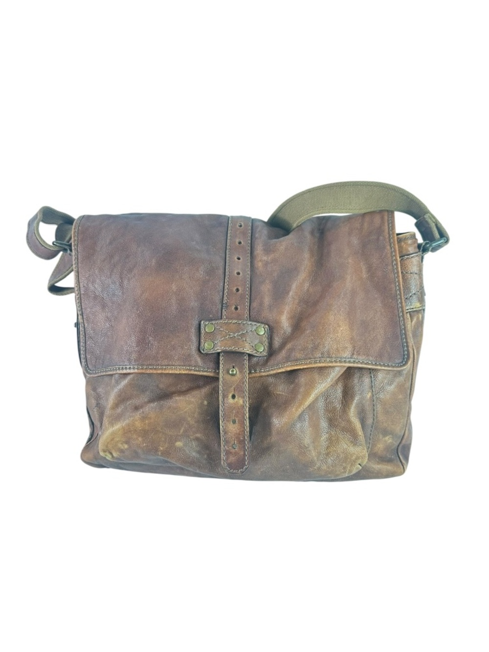 Vintage FOSSIL Brown Leather Messenger Bag Crossbody Rugged - Picture 16 of 16